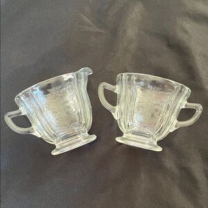 Vtg Madrid Pattern Creamer & Sugar Set Clear Depression Federal Glass